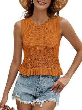 Womens Crochet Tank Tops Sleeveless Knit Sweater Small